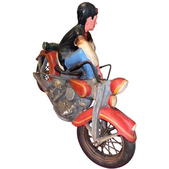 Vintage Hand-Painted Resin Motorcycle Rider Figurine 19" Long Collectible Decor - Picture 5 of 8